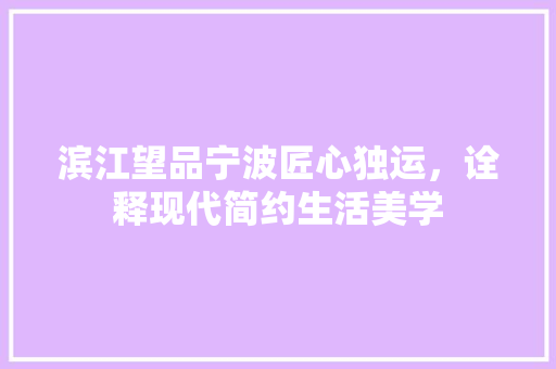 滨江望品宁波匠心独运，诠释现代简约生活美学